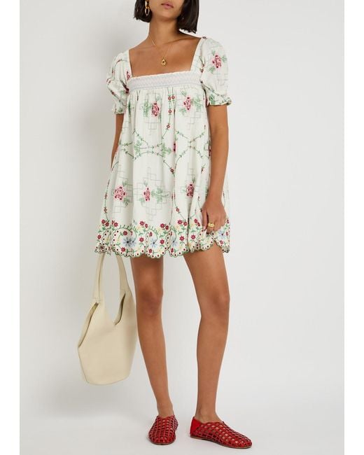 damson madder embroidered dress Damson Madder Junia Midi Dress Embroidered White – Uncommon main image 0