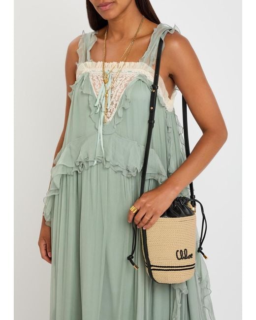 Chloé Multicolor Logo-Embroidered Leather And Raffia Bucket Bag