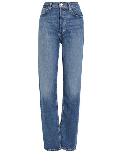Agolde Blue 90S Pinch Waist Long Straight-Leg Jeans