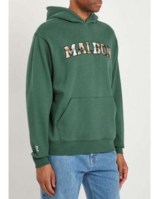 Malbon Green Fesque Preston Logo-Appliquéd Hooded Cotton Sweatshirt for men