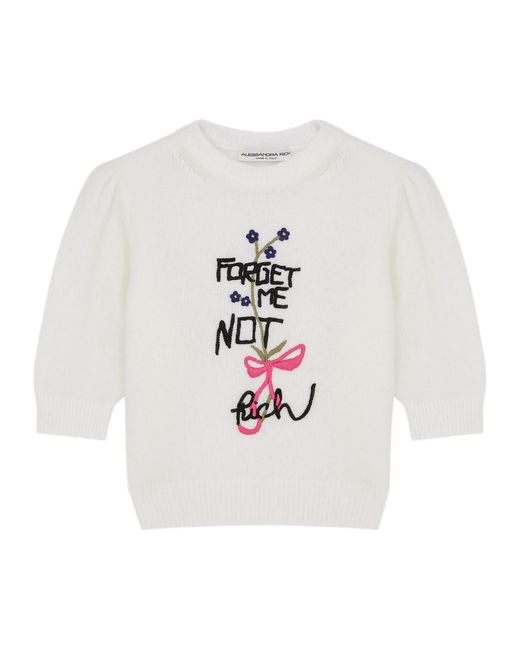 Alessandra Rich White Forget Me Not Embroidered Knitted Jumper