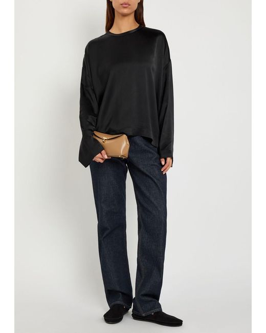 Totême Black Draped Satin Top