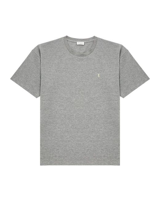 Saint Laurent Gray Cassandre Logo-Embroidered Cotton-Blend T-Shirt for men
