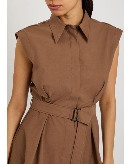 Brunello Cucinelli Brown Belted Cotton-Blend Midi Shirt Dress