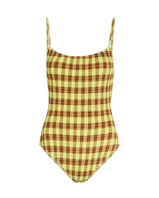 Damson Madder Yellow Lilibet Checked Smocked Swimsuit