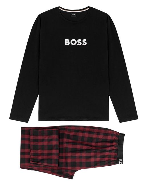 Boss Black Checked Stretch-Cotton Pyjama Set for men