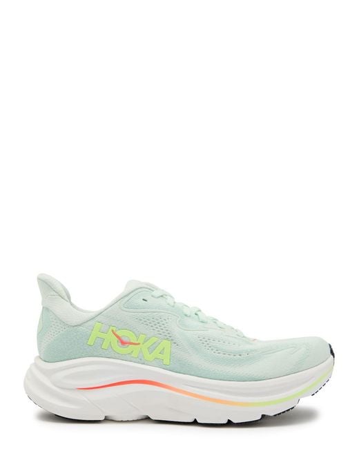 Hoka One One Green Clifton 10 Jacquard Mesh-Knit Sneakers