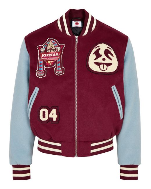ICECREAM Red Diner Team Felt Varsity Jacket for men