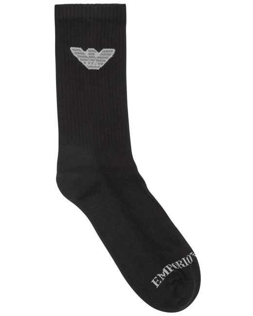 Emporio Armani Black Logo-intarsia Cotton-blend Socks for men
