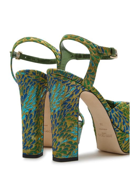 Jimmy Choo Green Heloise 120 Brocade Platform Sandals