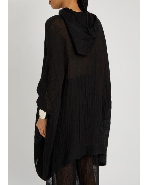 Lisa Marie Fernandez Black Hooded Linen-Blend Beach Poncho