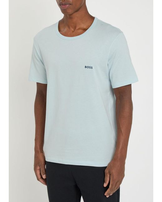 Boss Blue Classic Logo-Embroidered Cotton T-Shirt for men