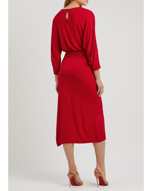 Diane von Furstenberg Red Chrisey Ruched Jersey Midi Dress