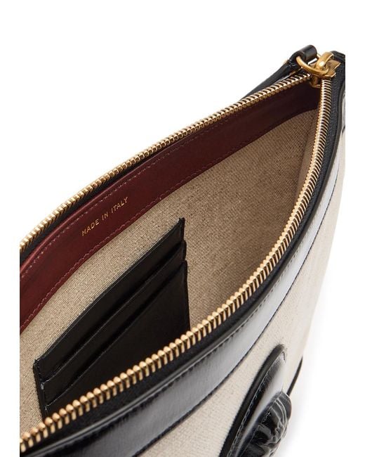 Versace Black Logo-Appliquéd Leather And Canvas Pouch