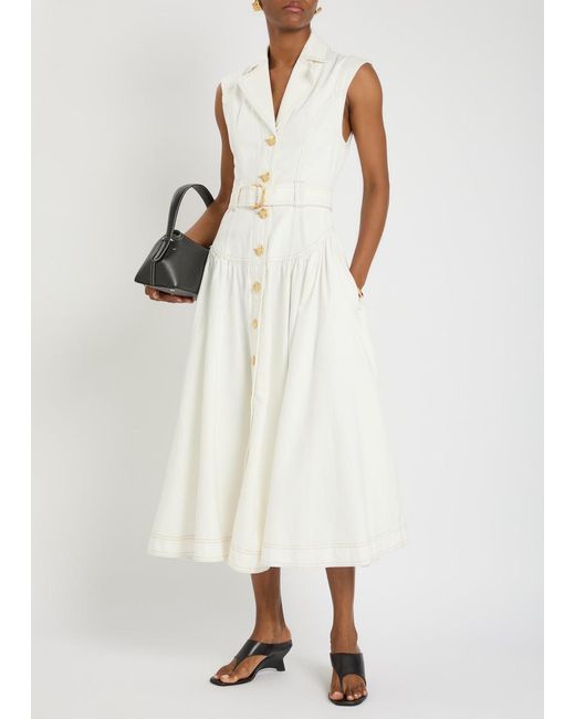 Aje. White Lilianna Belted Denim Midi Shirt Dress