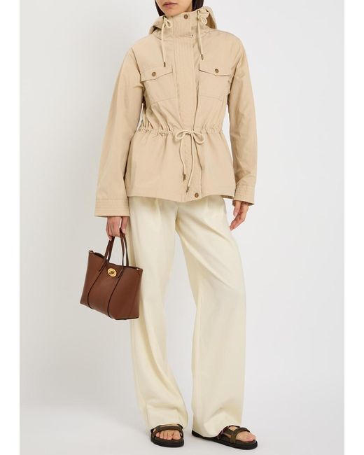 Moncler Natural Serin Hooded Drawstring Waxed Poplin Parka Jacket