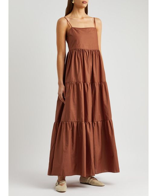 Matteau Brown Tiered Cotton Maxi Dress