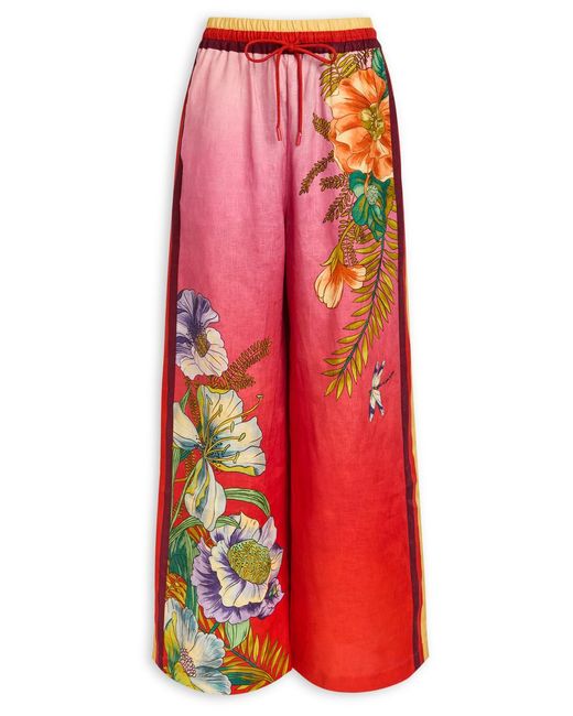 ALÉMAIS Red Inez Printed Flax Trousers