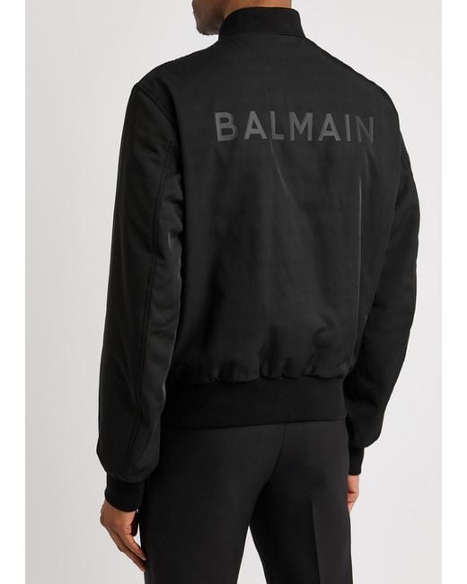 Balmain Black Logo Nylon Bomber Jacket for men