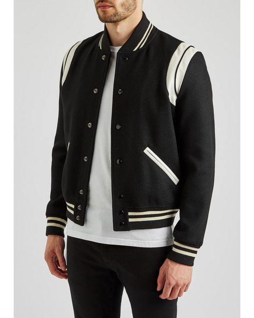 Saint Laurent Panelled Wool blend Bomber Jacket in Black for Men