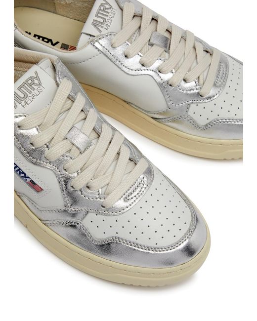 Autry White Medalist Panelled Metallic Leather Sneakers