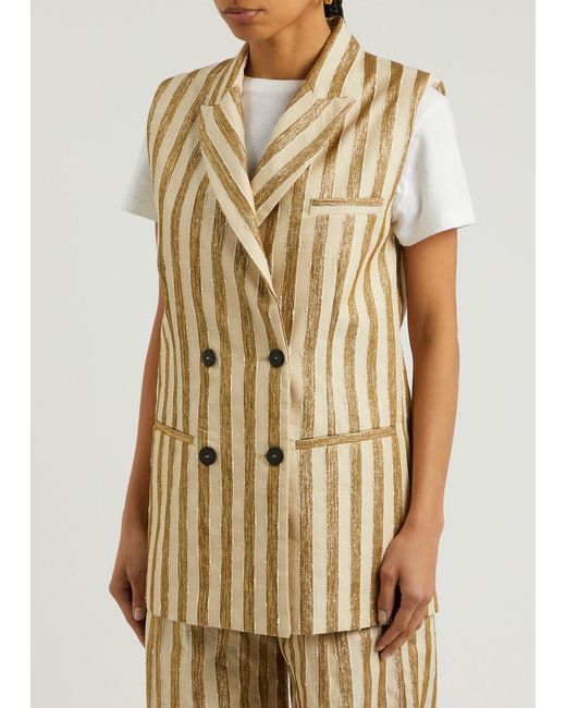 Forte Forte Natural Striped Lamé Woven Sleeveless Jacket