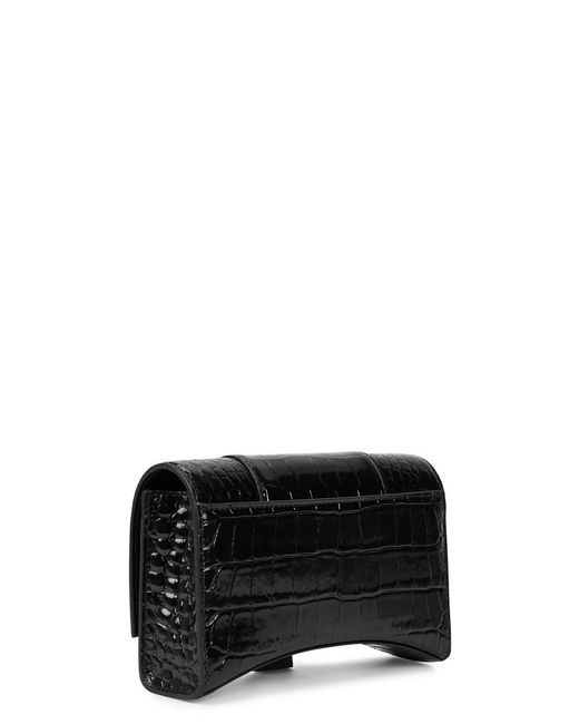 Balenciaga Black Hourglass Crocodile Leather Wallet-on-chain