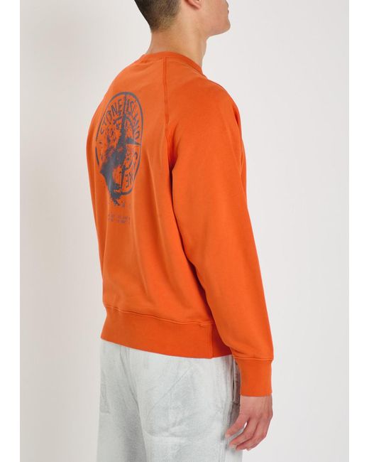 Stone Island Orange Printed Cotton Sweatshirt for men