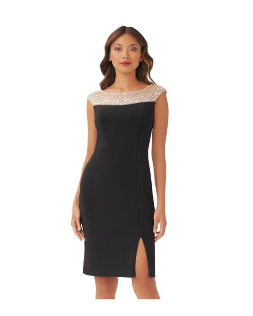 Adrianna Papell Jersey Beaded Sheath Dress in Black Lyst UK