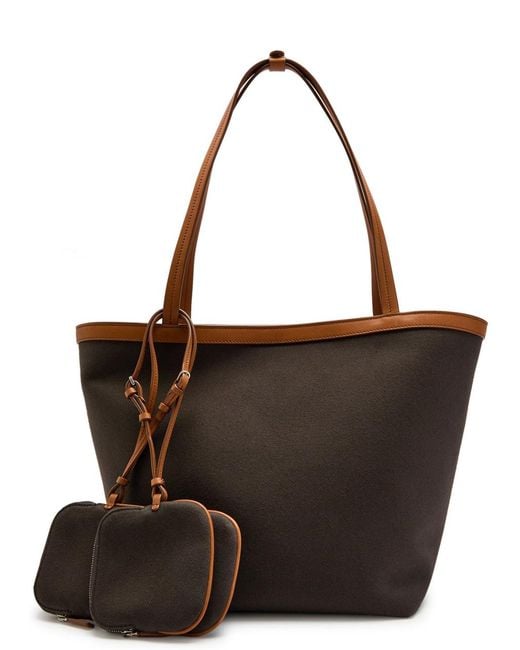 The Row Brown Park Three Leather-Trimmed Canvas Tote