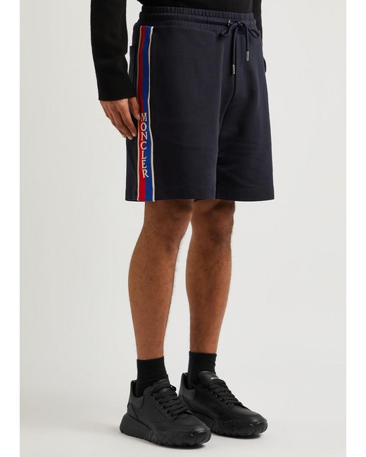 Moncler Blue Stripe-trimmed Stretch-cotton Shorts for men