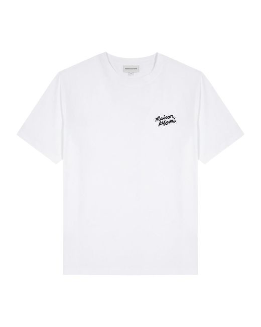 Maison Kitsuné White Handwriting Logo-embroidered Cotton T-shirt for men