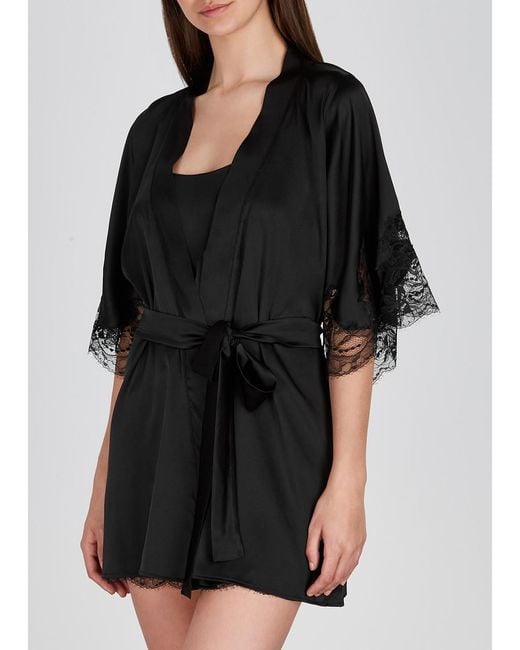 Fleur Of England Black Signature Silk-Blend Robe