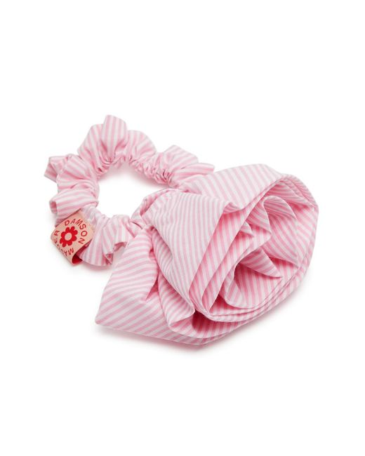 Damson Madder Pink Rosette Striped Cotton Scrunchie