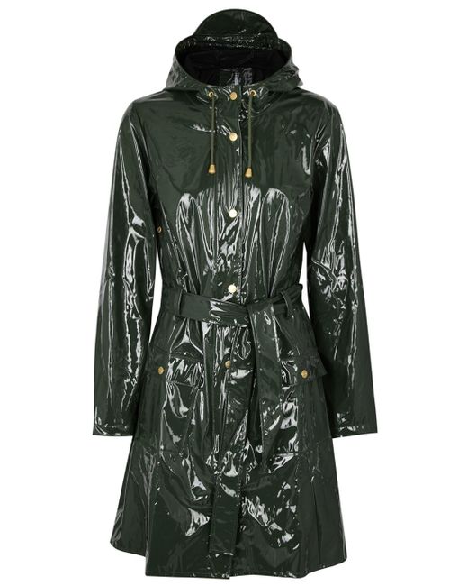 Rains Green Glossy Curve Patent Rubberised Raincoat