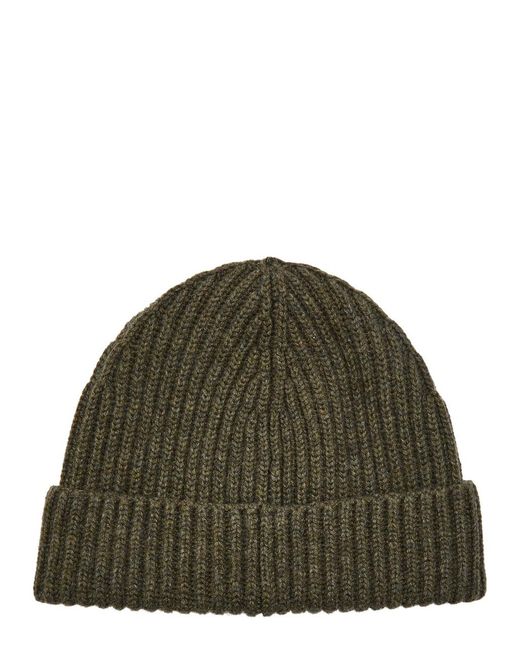 Loewe Green Logo-Appliquéd Ribbed Cashmere Beanie