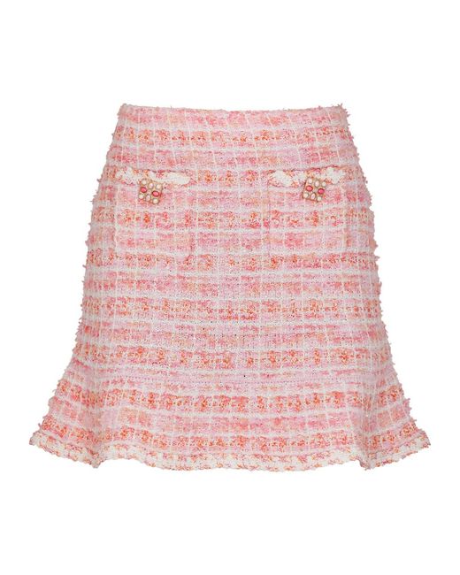 Self-Portrait Pink Checked Bouclé Knitted Mini Skirt