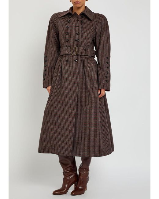 Chloé Brown Houndstooth Double-Breasted Belted Wool Coat