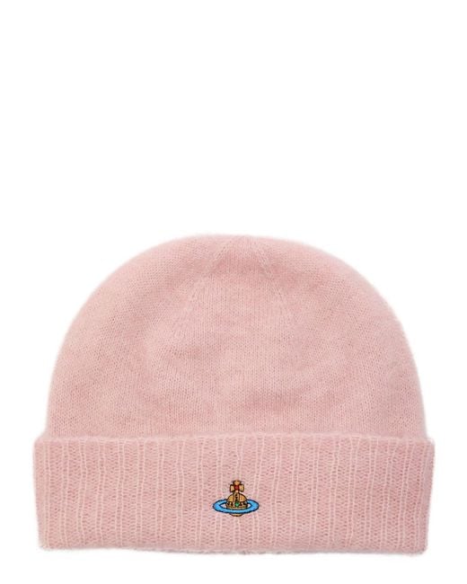 Vivienne Westwood Pink Logo-Embroidered Alpaca-Blend Beanie