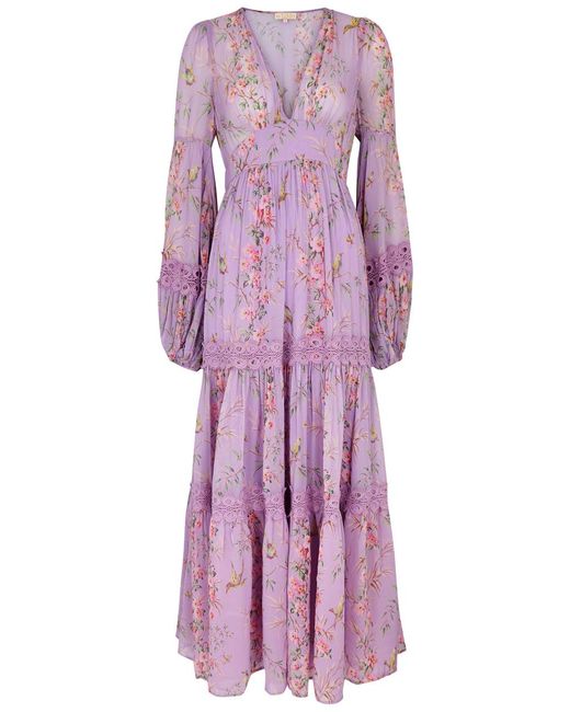 byTiMo Purple Floral-print Tiered Georgette Maxi Dress