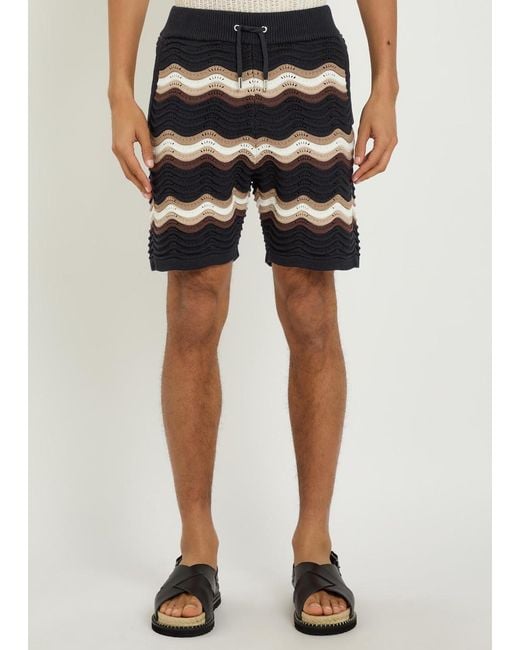 Raith Black Primavera Wavy Crochet Cotton Shorts for men