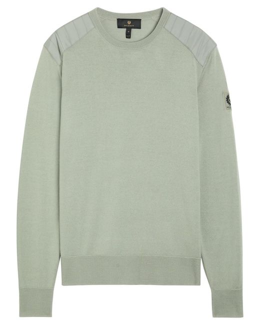 Belstaff Green Kerrigan Panelled Shoulders Wool-Blend Jumper for men