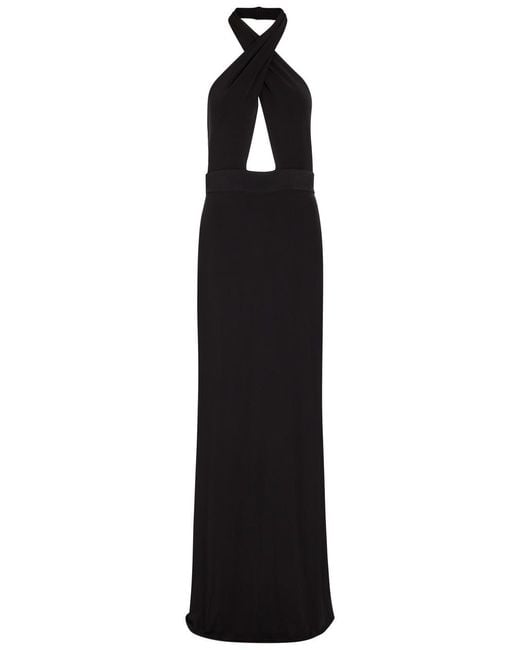 Nili Lotan Black Lita Halterneck Stretch-Jersey Gown