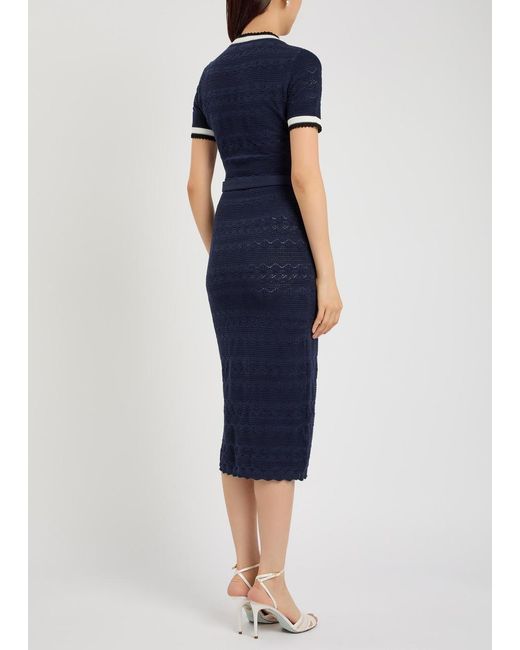 Self-Portrait Blue Pointelle-Knit Midi Dress