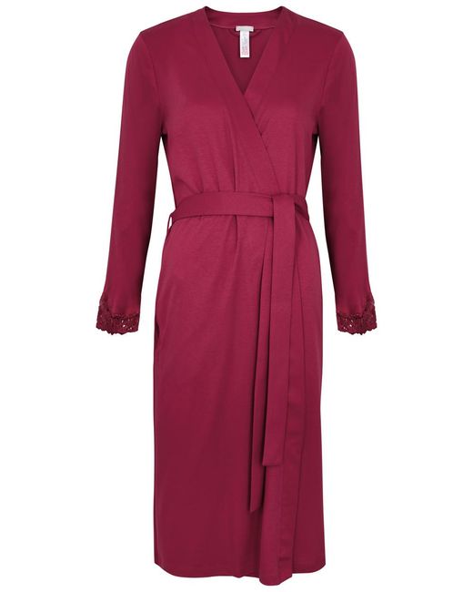 Hanro Red Michelle Lace-Trimmed Cotton Robe