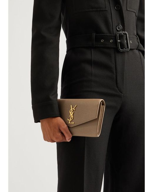 Saint Laurent Brown Leather Wallet-On-Chain, Wallet Bag, , Leather