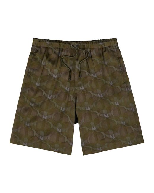Dries Van Noten Green Piperi Printed Satin Shorts for men