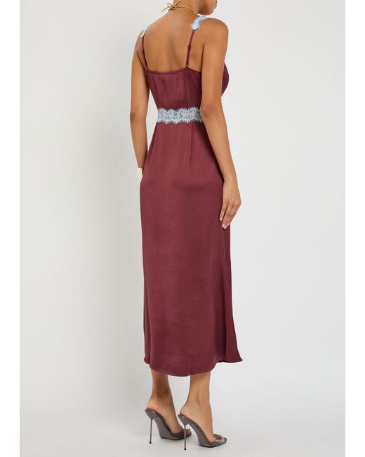 Never Fully Dressed Red Mimi Lace-Trim Satin Midi Dress