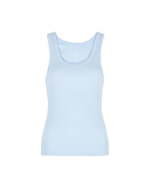 COLORFUL STANDARD Blue Ribbed Stretch-Cotton Tank