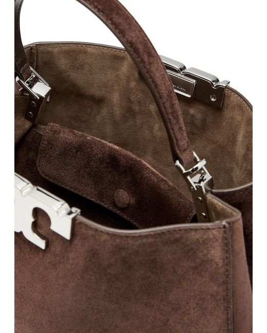 Tory Burch Brown Eleanor T-Logo Suede Top Handle Bag